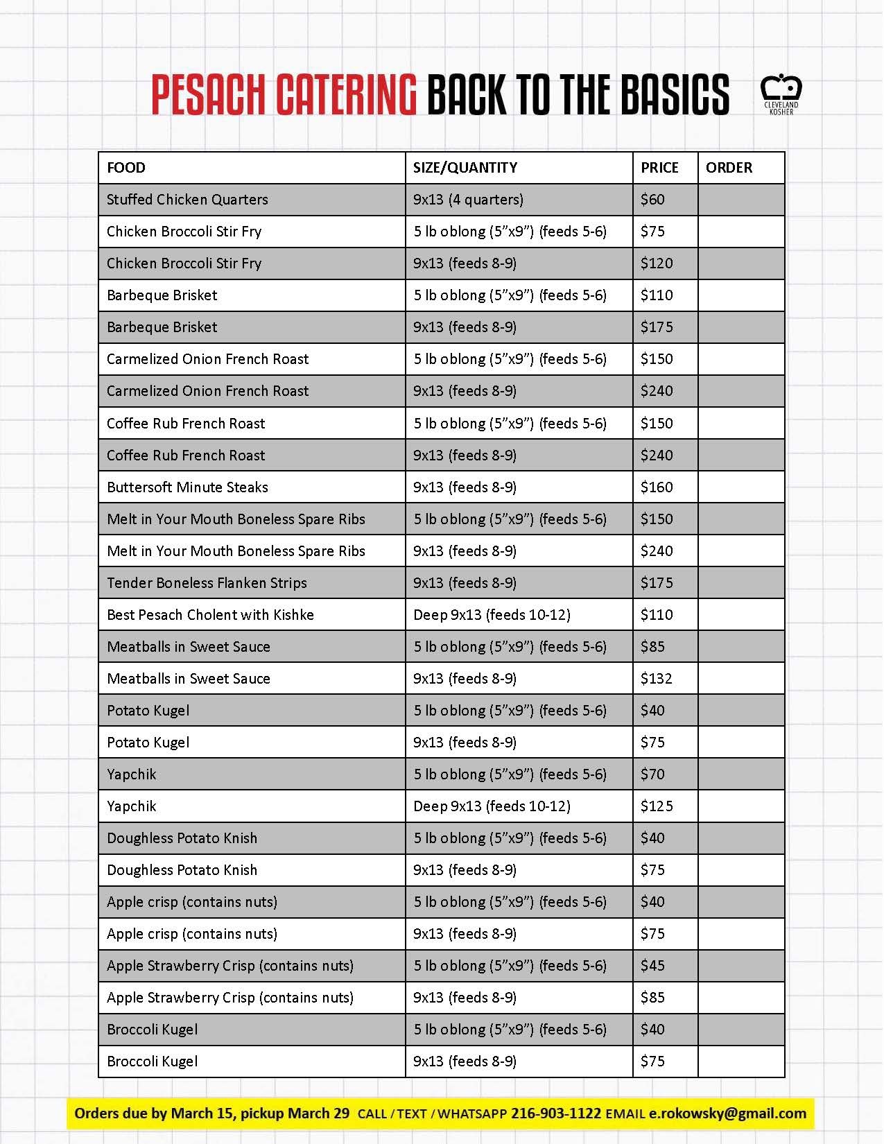 Passover Menu Page 2